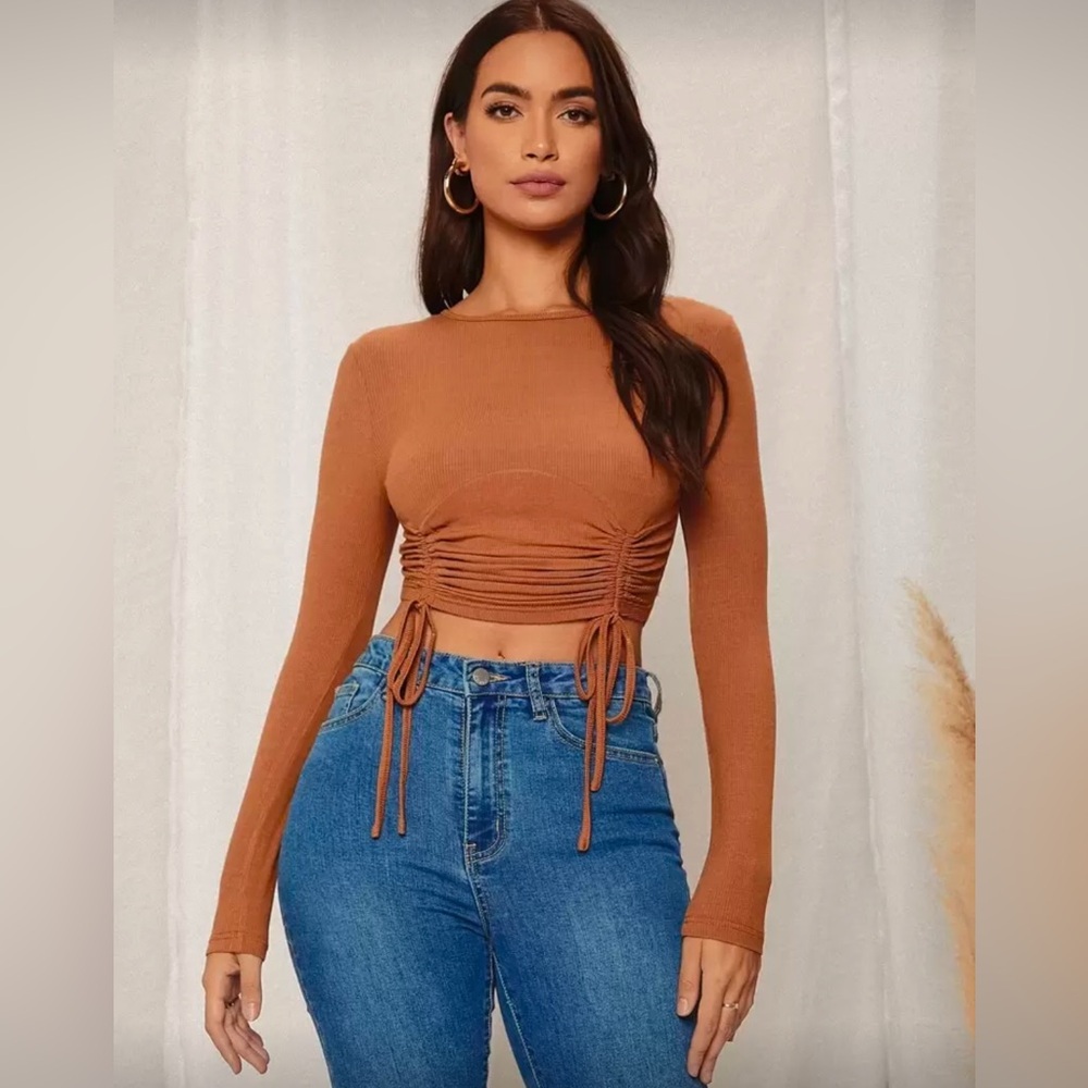 SHEIN light orange Fitted Ruched Blouse Large